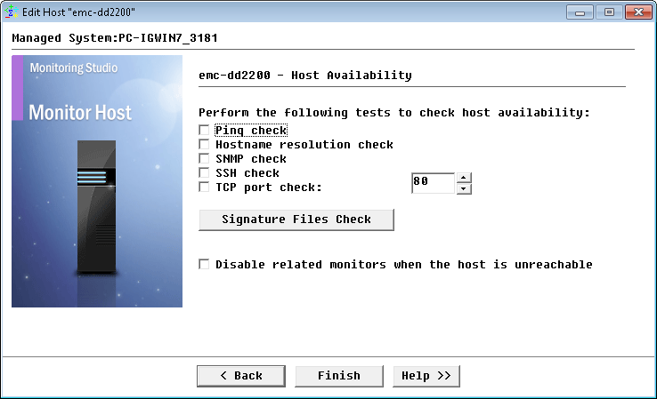 Specifying the tests to perform to check host availability